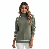 Liv Pull Col Roulé Femme – Tricot Doux Coupe Décontractée en Vert Olive