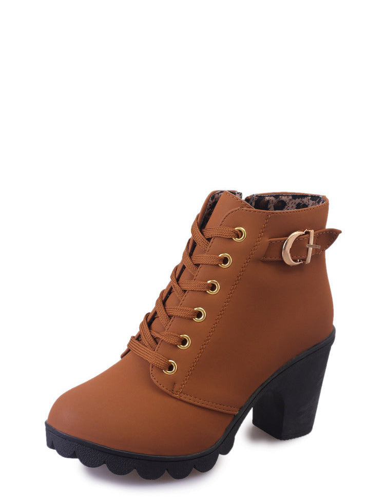 Lusha Bottines Femme – Bottes Martin Modernes avec Talon Épais et Détails Métalliques