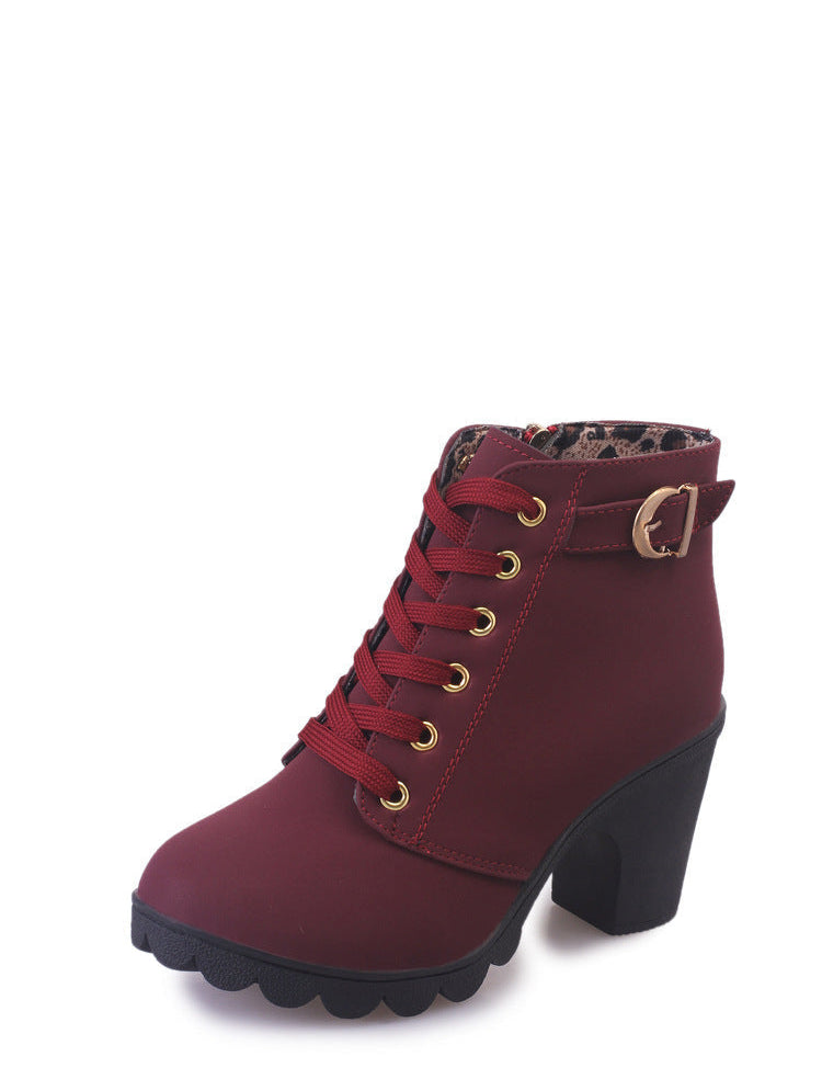 Lusha Bottines Femme – Bottes Martin Modernes avec Talon Épais et Détails Métalliques