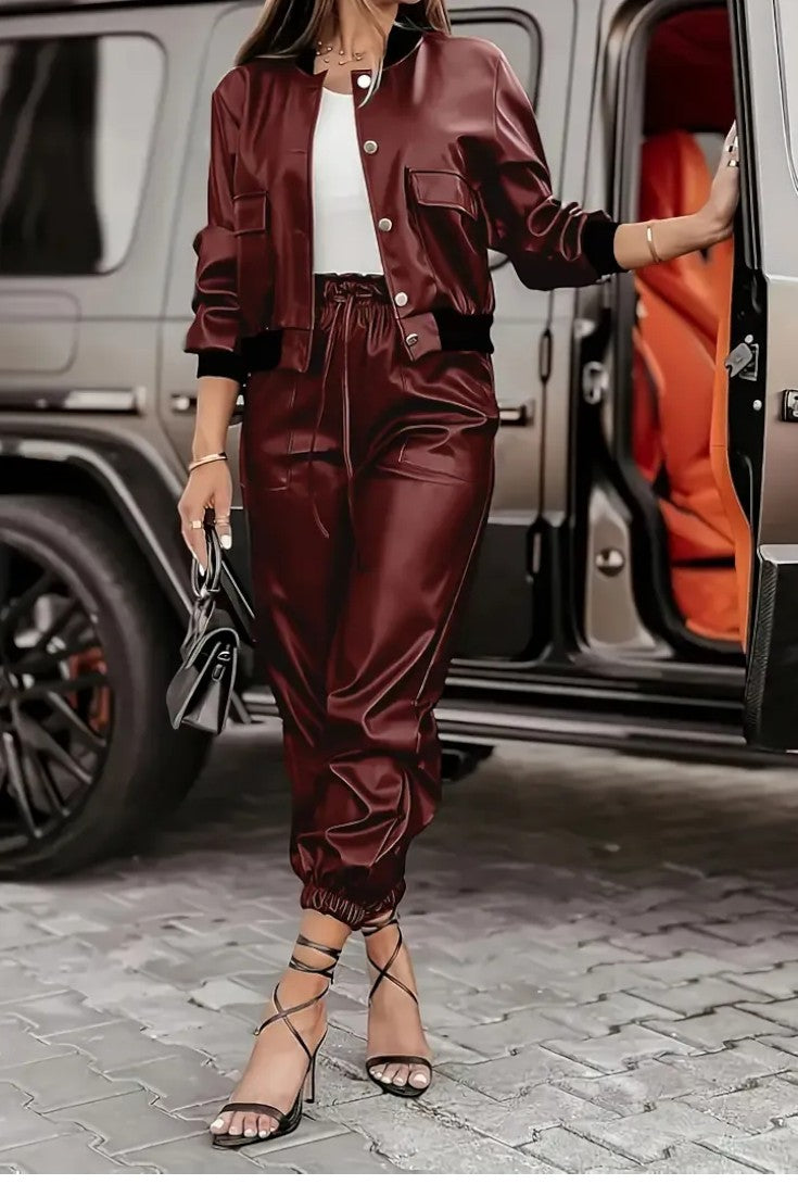 Amandine - Ensemble veste en simili-cuir & pantalon