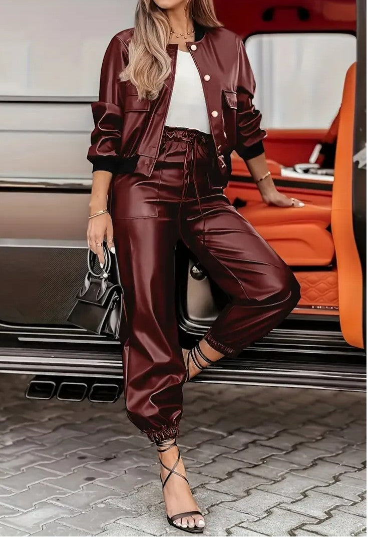 Amandine - Ensemble veste en simili-cuir & pantalon