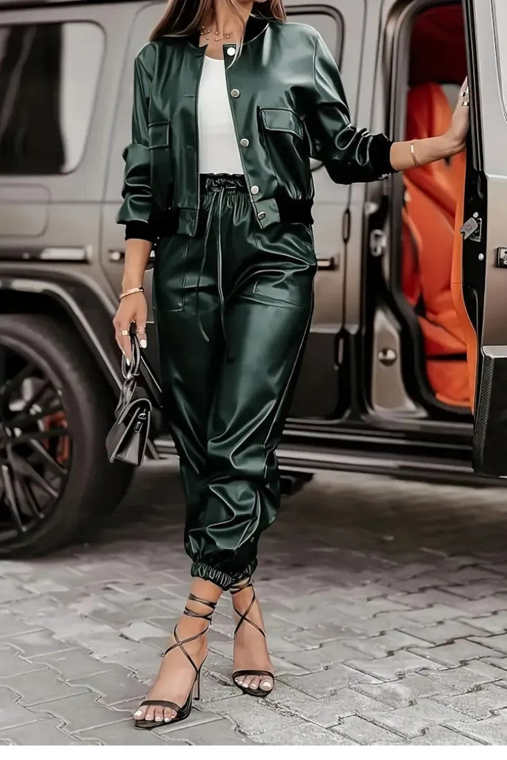 Amandine - Ensemble veste en simili-cuir & pantalon