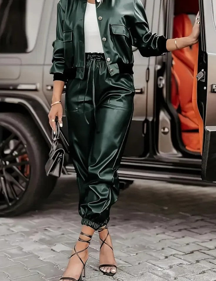 Amandine - Ensemble veste en simili-cuir & pantalon