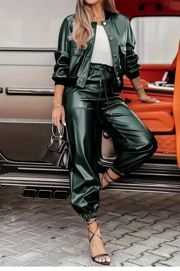 Amandine - Ensemble veste en simili-cuir & pantalon