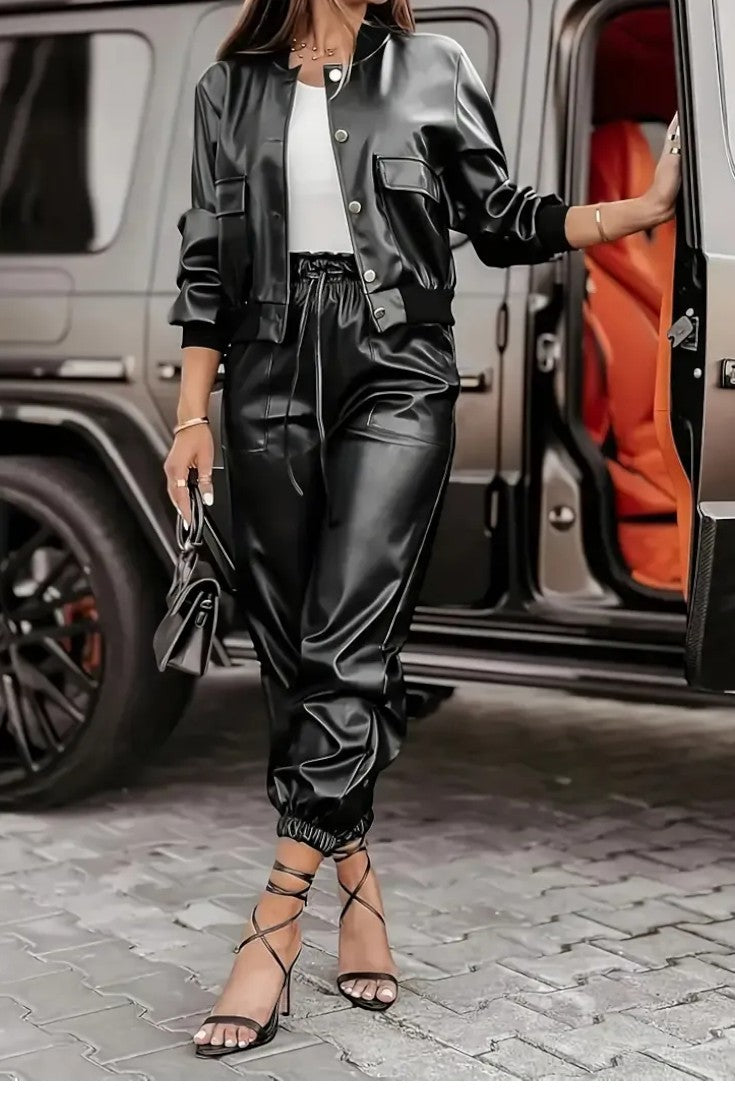 Amandine - Ensemble veste en simili-cuir & pantalon