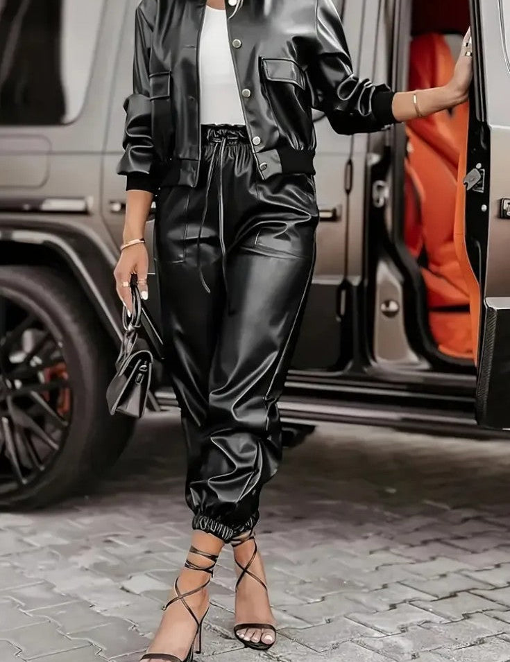 Amandine - Ensemble veste en simili-cuir & pantalon