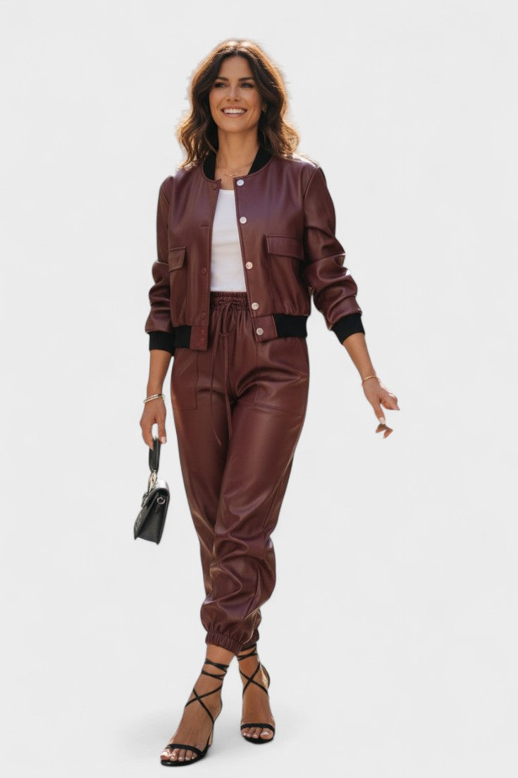 Amandine - Ensemble veste en simili-cuir & pantalon