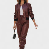 Amandine - Ensemble veste en simili-cuir & pantalon