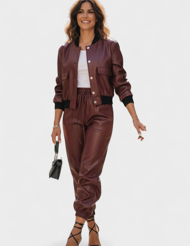 Amandine - Ensemble veste en simili-cuir & pantalon