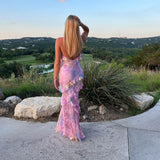 Robe Longue Femme Estella – Élégante Robe à Volants avec Dos Nu & Coupe Fluide