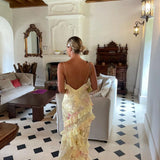 Robe Longue Femme Estella – Élégante Robe à Volants avec Dos Nu & Coupe Fluide