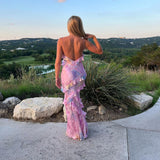 Robe Longue Femme Estella – Élégante Robe à Volants avec Dos Nu & Coupe Fluide