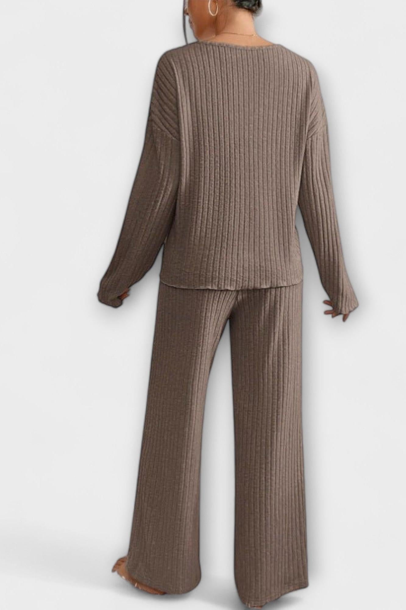Oriane - Ensemble pull en maille côtelée & pantalon large