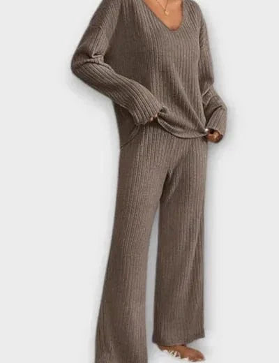 Oriane - Ensemble pull en maille côtelée & pantalon large