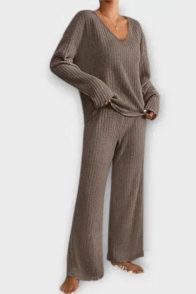 Oriane - Ensemble pull en maille côtelée & pantalon large
