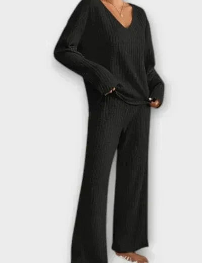 Oriane - Ensemble pull en maille côtelée & pantalon large