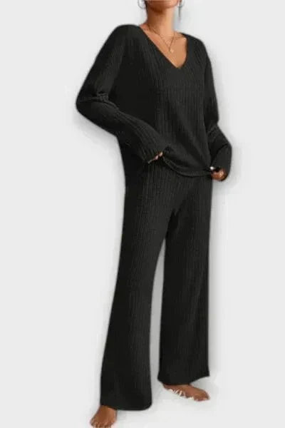 Oriane - Ensemble pull en maille côtelée & pantalon large
