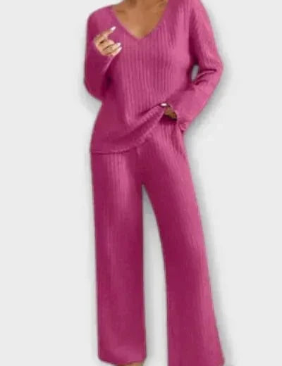 Oriane - Ensemble pull en maille côtelée & pantalon large
