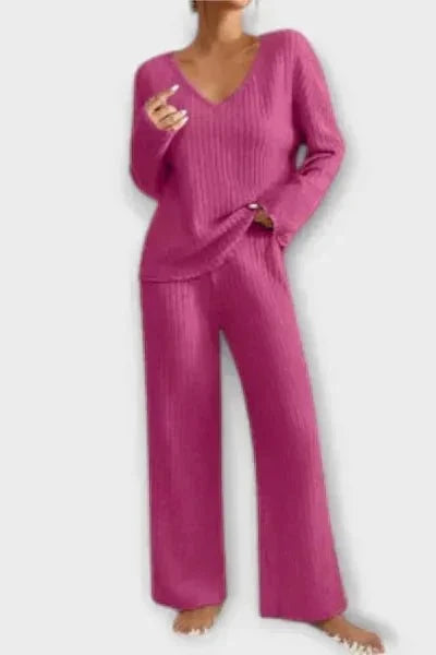 Oriane - Ensemble pull en maille côtelée & pantalon large