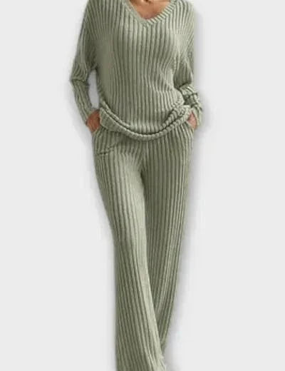 Oriane - Ensemble pull en maille côtelée & pantalon large