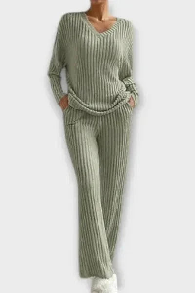 Oriane - Ensemble pull en maille côtelée & pantalon large