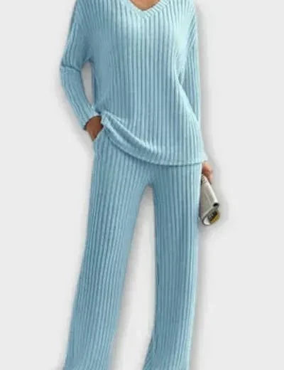 Oriane - Ensemble pull en maille côtelée & pantalon large