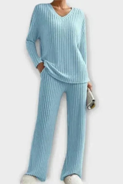 Oriane - Ensemble pull en maille côtelée & pantalon large