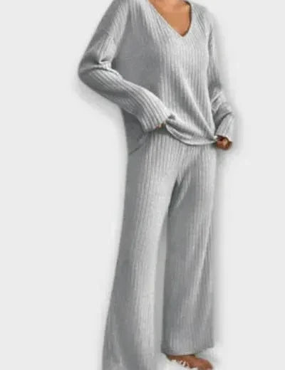 Oriane - Ensemble pull en maille côtelée & pantalon large