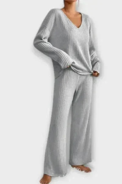 Oriane - Ensemble pull en maille côtelée & pantalon large