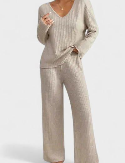 Oriane - Ensemble pull en maille côtelée & pantalon large