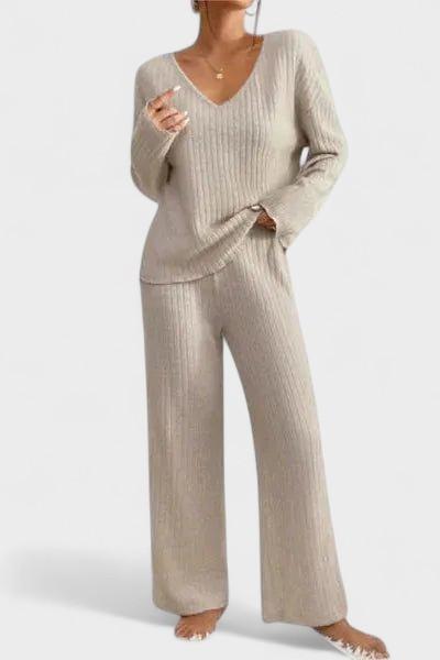 Oriane - Ensemble pull en maille côtelée & pantalon large