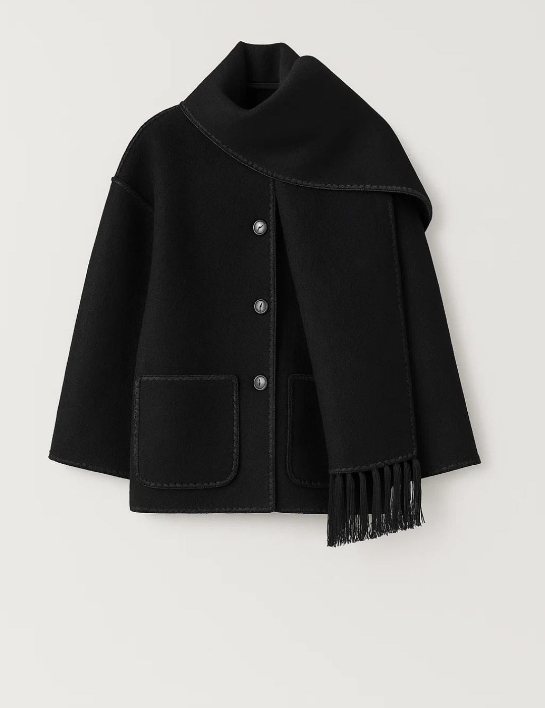 Genevie Manteau Femme Oversize Architectural – Col Enveloppant & Finitions à Franges