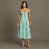 Emelie Robe Midi Femme – Robe Fleurie Romantique avec Bretelles Réglables & Taille Cintrée