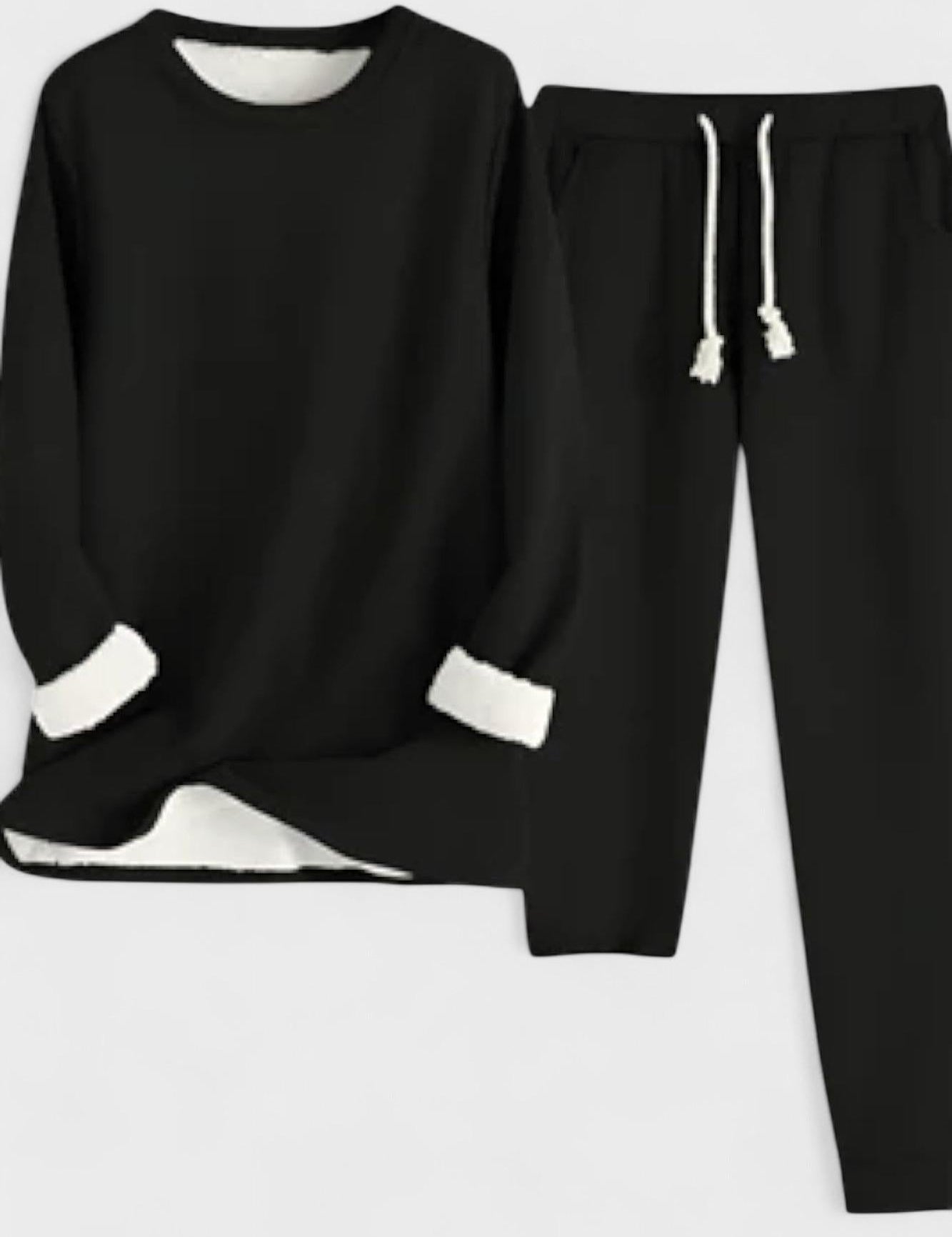 Justine - Ensemble haut à manches longues à liseré contrasté & pantalon