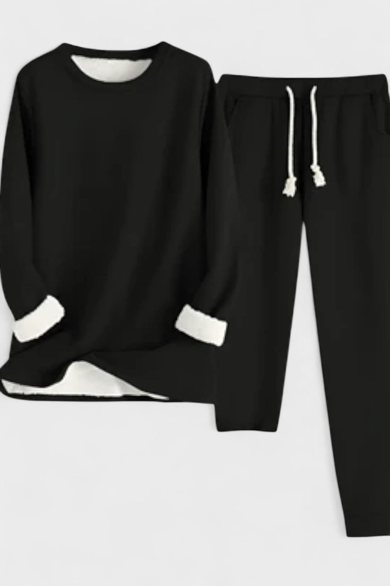 Justine - Ensemble haut à manches longues à liseré contrasté & pantalon
