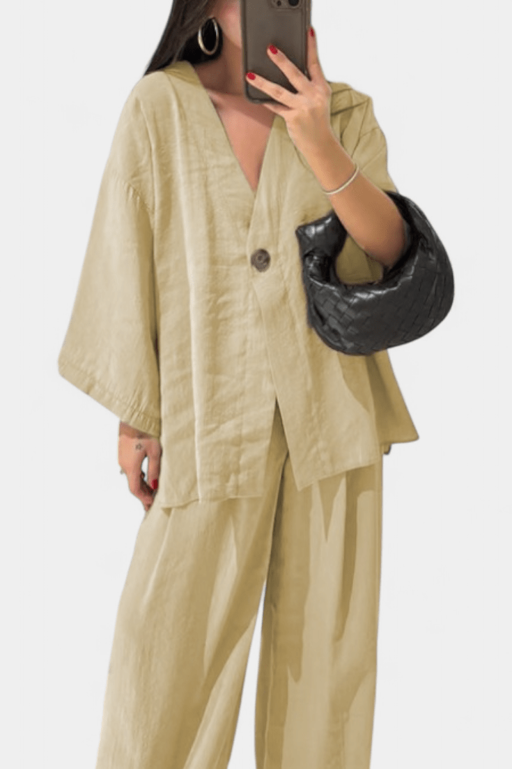 Yvette - Ensemble haut cache-cœur ample & pantalon large