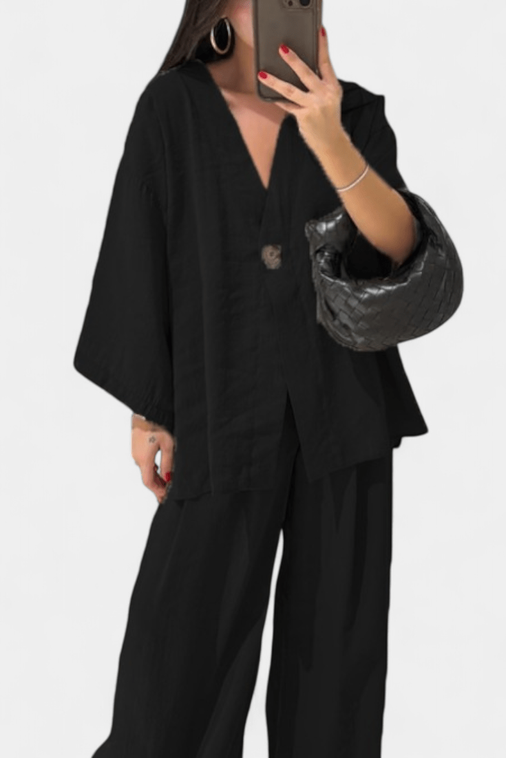 Yvette - Ensemble haut cache-cœur ample & pantalon large