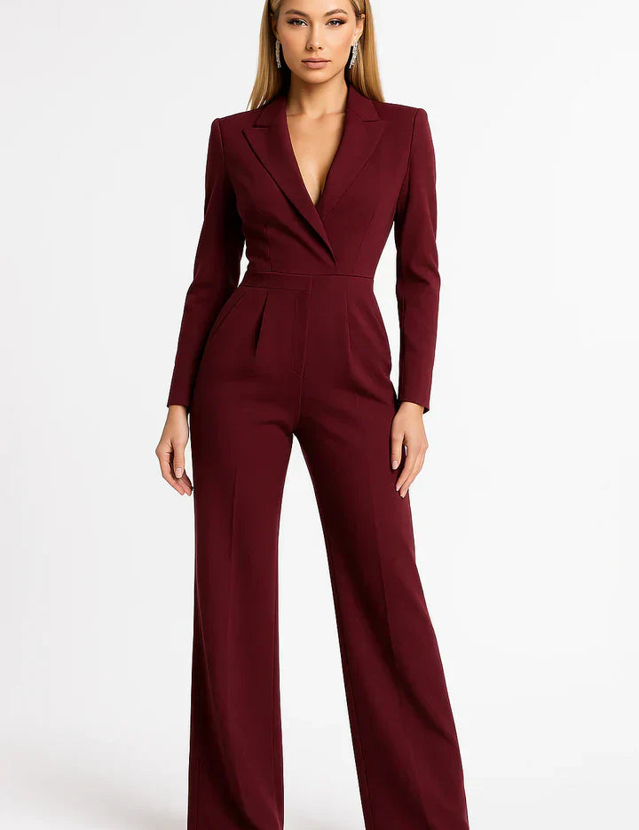Zaan Combinaison Blazer Femme – Pièce Unique à Revers en V & Jambes Évasées avec Coupe Élégante Moderne