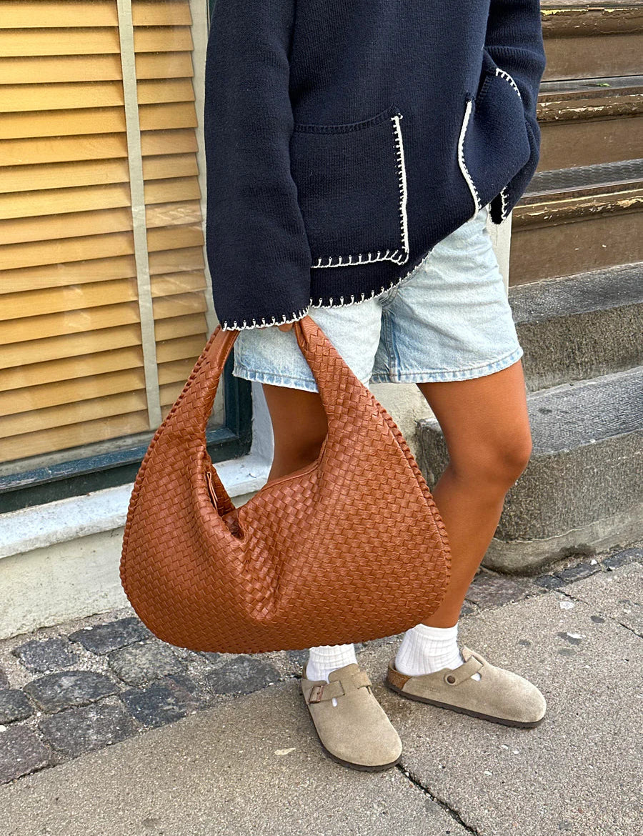 Noa Sac à Main Tressé Femme – Design Élégant en Cuir Végan avec Grand Espace et Fermeture Éclair