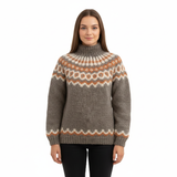 Yssa Pull Islandais Femme – Tricot Mohair 100% Coupe Ample avec Motif Nordique