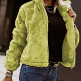 Marnie Manteau Femme Plush Marron – Veste Douce à Col Montant Coupe Décontractée