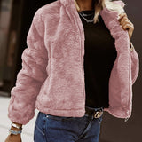 Marnie Manteau Femme Plush Marron – Veste Douce à Col Montant Coupe Décontractée