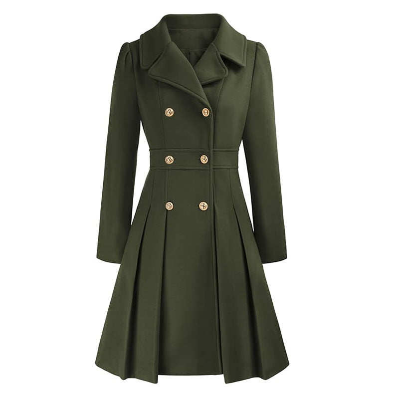 Livy Trench Femme Cintré – Manteau Élégant à Double Boutonnage, Ceinture et Jupe Plissée