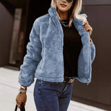 Marnie Manteau Femme Plush Marron – Veste Douce à Col Montant Coupe Décontractée