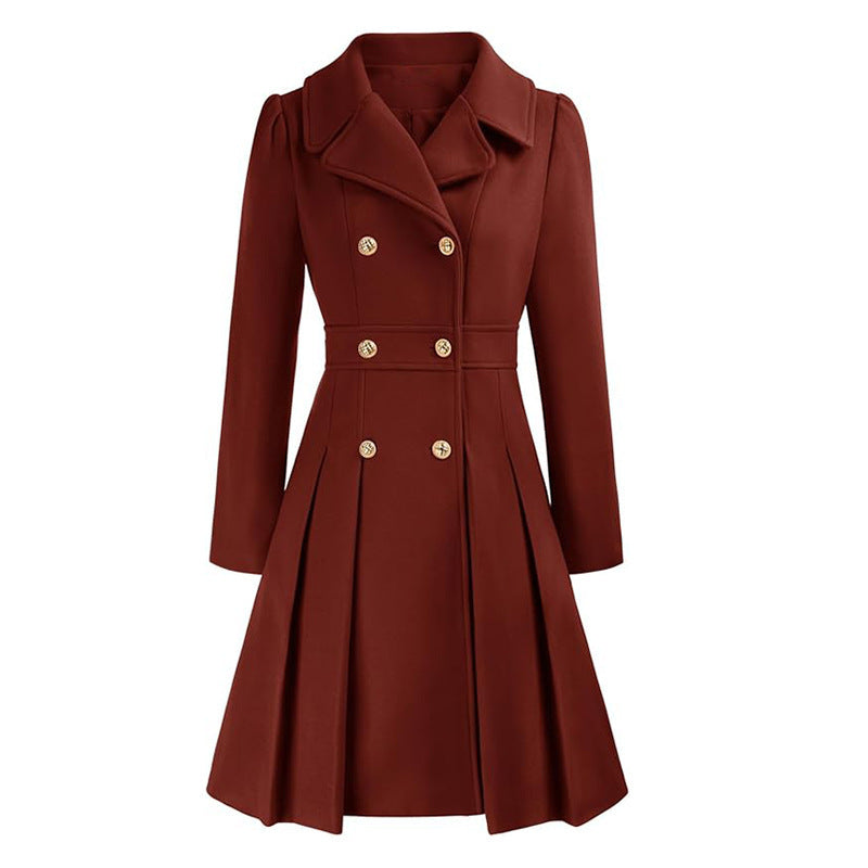 Livy Trench Femme Cintré – Manteau Élégant à Double Boutonnage, Ceinture et Jupe Plissée