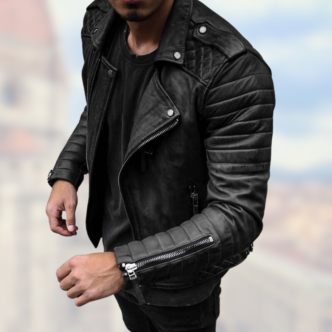 Jake Veste Biker Homme en Similicuir – Coupe Slim, Zip Asymétrique & Style Rock