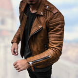 Jake Veste Biker Homme en Similicuir – Coupe Slim, Zip Asymétrique & Style Rock