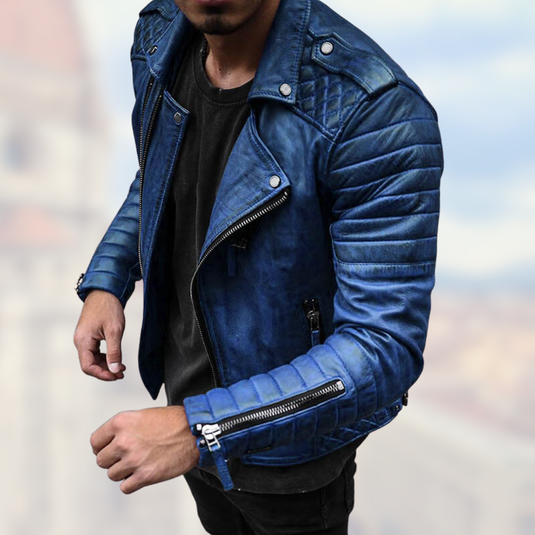 Jake Veste Biker Homme en Similicuir – Coupe Slim, Zip Asymétrique & Style Rock