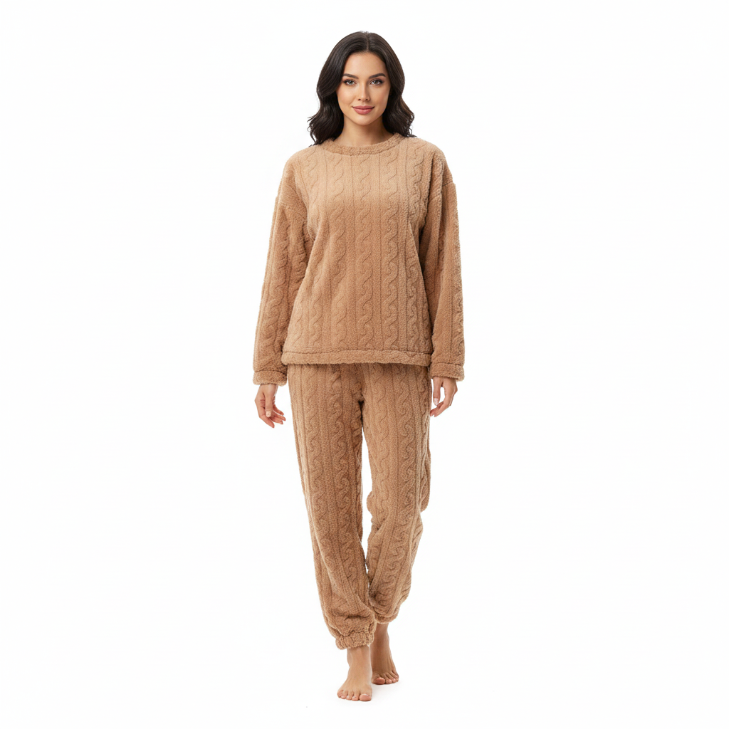 Lunie Ensemble Loungewear Femme – Pyjama Polaire Deux Pièces Chaud & Confortable