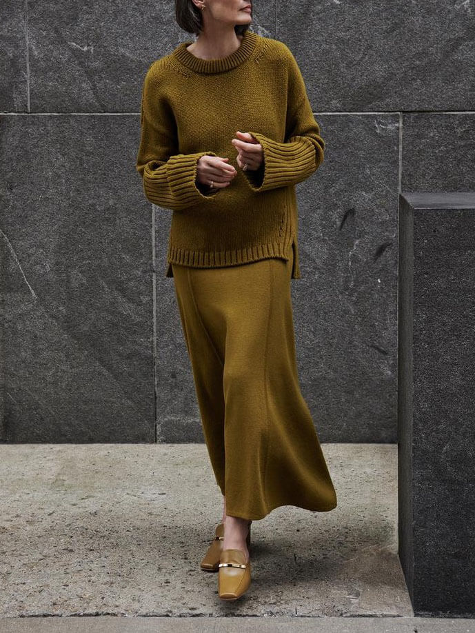Élodie - Ensemble pull en maille & jupe longue
